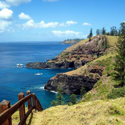 Groene kust van Norfolk Island.