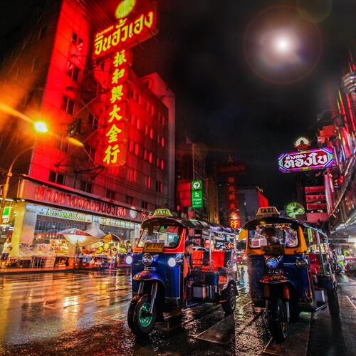 Tuk-tuks in Chinatown in Bangkok.