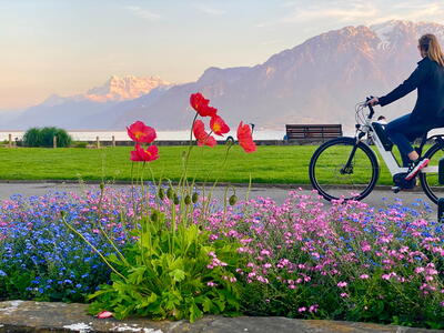 Fietsen in de buurt van de Zwitserse stad Vevey
